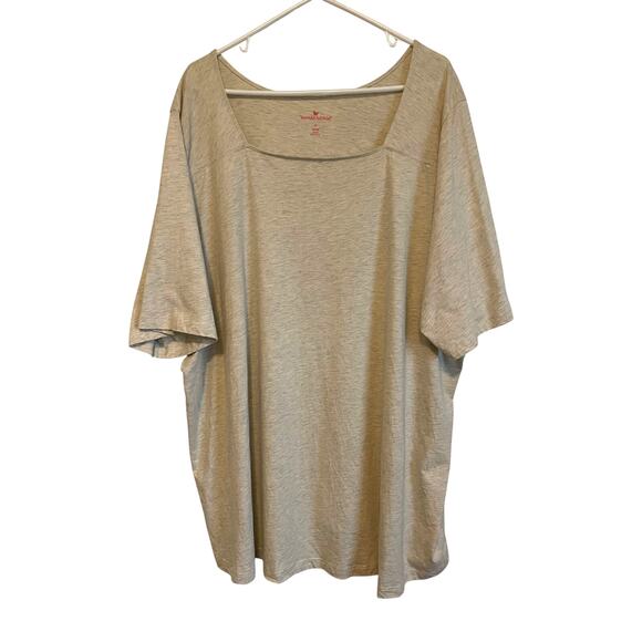 Woman Within Perfect Elbow-Sleeve Square-Neck Tee Cream cotton lightweight 4X - Picture 1 of 8